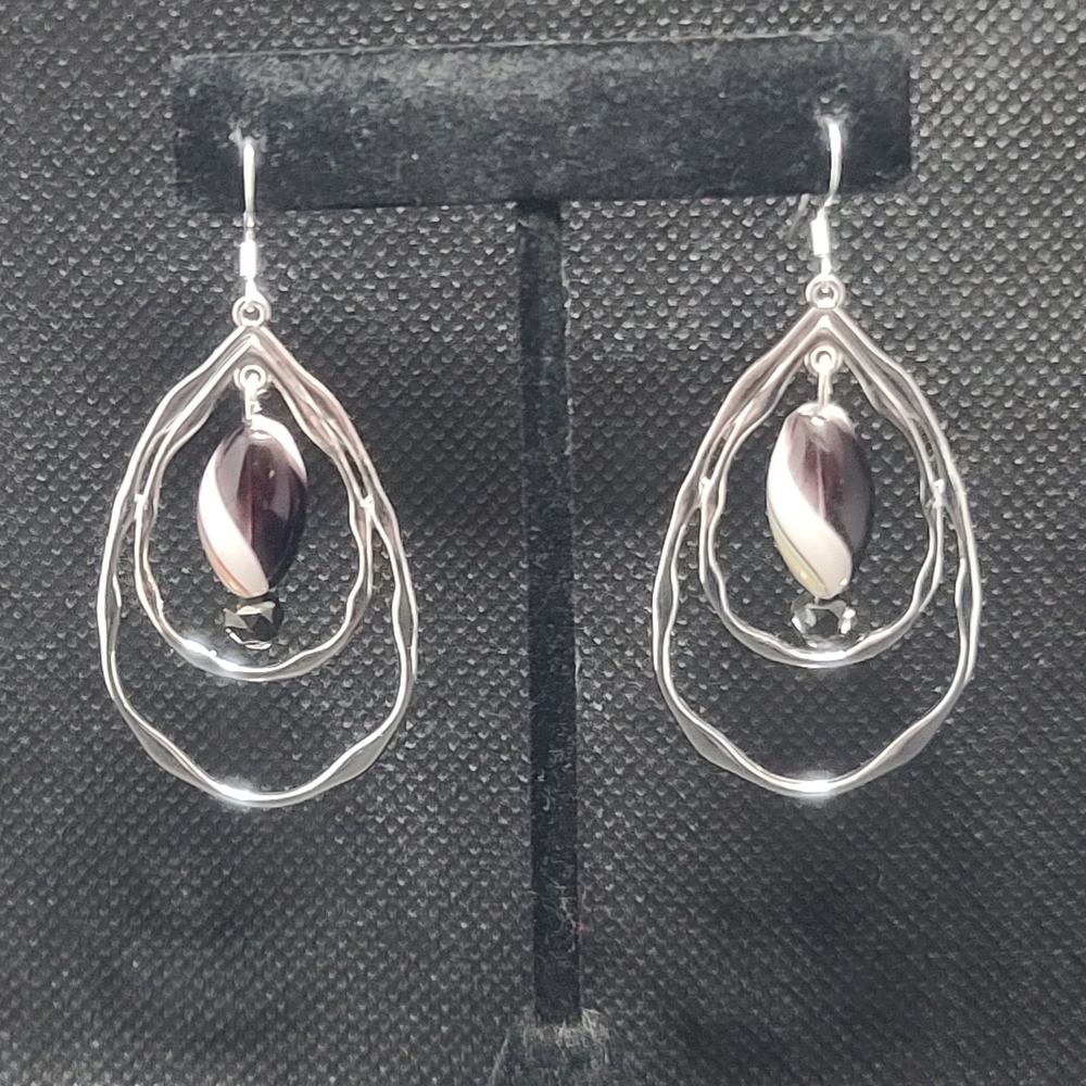 Elegant Silver Teardrop Earrings with Multicolor Swirl